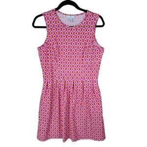 Jude Connally Mini‎ Dress Women M Sleeveless Pink Orange Diamonds Pockets USA
